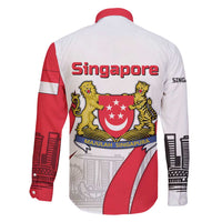 Singapore National Crest Family Matching Short Sleeve Bodycon Dress and Hawaiian Shirt with City Skyline and Lion Design