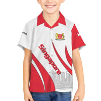 Singapore National Crest Family Matching Short Sleeve Bodycon Dress and Hawaiian Shirt with City Skyline and Lion Design