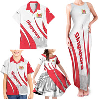 Singapore National Crest Family Matching Tank Maxi Dress and Hawaiian Shirt with City Skyline and Lion Design
