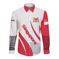 Singapore National Crest Long Sleeve Button Shirt with City Skyline and Lion Design