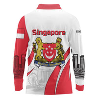 Singapore National Crest Long Sleeve Polo Shirt with City Skyline and Lion Design