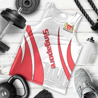Singapore National Crest Men Tank Top with City Skyline and Lion Design