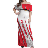 Singapore National Crest Off Shoulder Maxi Dress with City Skyline and Lion Design