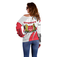 Singapore National Crest Off Shoulder Sweater with City Skyline and Lion Design