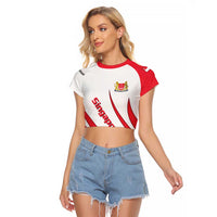Singapore National Crest Raglan Cropped T Shirt with City Skyline and Lion Design