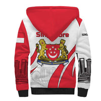 Singapore National Crest Sherpa Hoodie with City Skyline and Lion Design