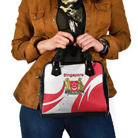 Singapore National Crest Shoulder Handbag with City Skyline and Lion Design