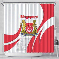 Singapore National Crest Shower Curtain with City Skyline and Lion Design