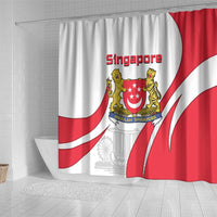 Singapore National Crest Shower Curtain with City Skyline and Lion Design