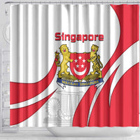 Singapore National Crest Shower Curtain with City Skyline and Lion Design