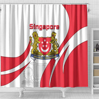 Singapore National Crest Shower Curtain with City Skyline and Lion Design