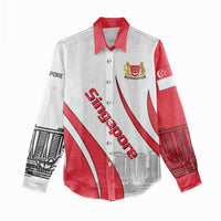 Singapore National Crest Women Casual Shirt with City Skyline and Lion Design