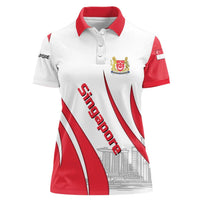 Singapore National Crest Women Polo Shirt with City Skyline and Lion Design