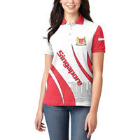 Singapore National Crest Women Polo Shirt with City Skyline and Lion Design