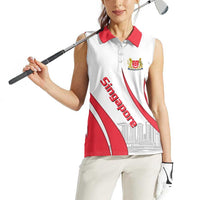 Singapore National Crest Women Sleeveless Polo Shirt with City Skyline and Lion Design