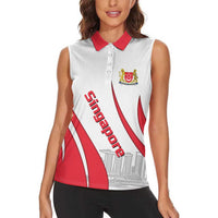 Singapore National Crest Women Sleeveless Polo Shirt with City Skyline and Lion Design