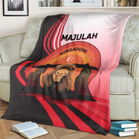 Singapore Lion Blanket with Sunset Marina Bay Design and National Flag