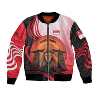 Singapore Lion Bomber Jacket with Sunset Marina Bay Design and National Flag