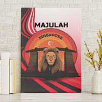 Singapore Lion Canvas Wall Art with Sunset Marina Bay Design and National Flag