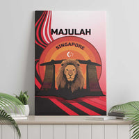 Singapore Lion Canvas Wall Art with Sunset Marina Bay Design and National Flag