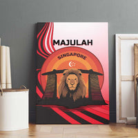 Singapore Lion Canvas Wall Art with Sunset Marina Bay Design and National Flag