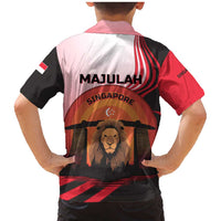 Singapore Lion Family Matching Mermaid Dress and Hawaiian Shirt with Sunset Marina Bay Design and National Flag