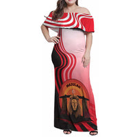 Singapore Lion Family Matching Off Shoulder Maxi Dress and Hawaiian Shirt with Sunset Marina Bay Design and National Flag