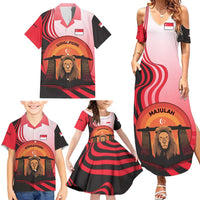 Singapore Lion Family Matching Summer Maxi Dress and Hawaiian Shirt with Sunset Marina Bay Design and National Flag