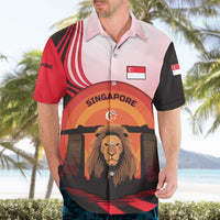 Singapore Lion Hawaiian Shirt with Sunset Marina Bay Design and National Flag