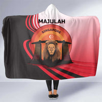 Singapore Lion Hooded Blanket with Sunset Marina Bay Design and National Flag