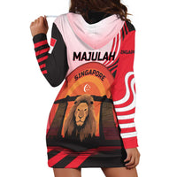 Singapore Lion Hoodie Dress with Sunset Marina Bay Design and National Flag