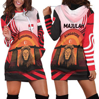 Singapore Lion Hoodie Dress with Sunset Marina Bay Design and National Flag