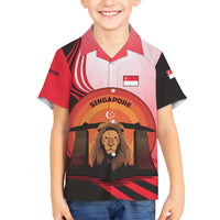 Singapore Lion Kid Hawaiian Shirt with Sunset Marina Bay Design and National Flag
