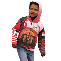 Singapore Lion Kid Hoodie with Sunset Marina Bay Design and National Flag