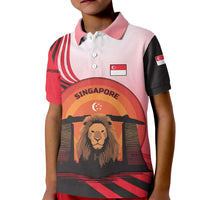 Singapore Lion Kid Polo Shirt with Sunset Marina Bay Design and National Flag