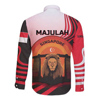Singapore Lion Long Sleeve Button Shirt with Sunset Marina Bay Design and National Flag