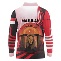 Singapore Lion Long Sleeve Polo Shirt with Sunset Marina Bay Design and National Flag