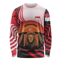 Singapore Lion Long Sleeve Shirt with Sunset Marina Bay Design and National Flag