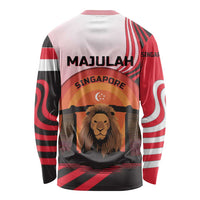 Singapore Lion Long Sleeve Shirt with Sunset Marina Bay Design and National Flag