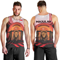 Singapore Lion Men Tank Top with Sunset Marina Bay Design and National Flag