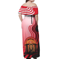 Singapore Lion Off Shoulder Maxi Dress with Sunset Marina Bay Design and National Flag