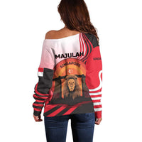 Singapore Lion Off Shoulder Sweater with Sunset Marina Bay Design and National Flag