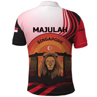 Singapore Lion Polo Shirt with Sunset Marina Bay Design and National Flag