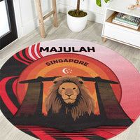 Singapore Lion Round Carpet with Sunset Marina Bay Design and National Flag