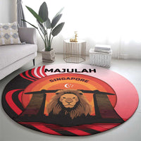 Singapore Lion Round Carpet with Sunset Marina Bay Design and National Flag