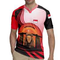 Singapore Lion Rugby Jersey with Sunset Marina Bay Design and National Flag