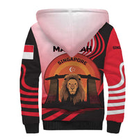 Singapore Lion Sherpa Hoodie with Sunset Marina Bay Design and National Flag