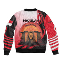 Singapore Lion Sleeve Zip Bomber Jacket with Sunset Marina Bay Design and National Flag