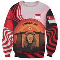 Singapore Lion Sweatshirt with Sunset Marina Bay Design and National Flag