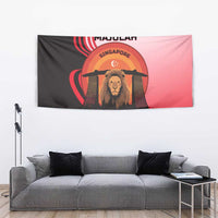 Singapore Lion Tapestry with Sunset Marina Bay Design and National Flag